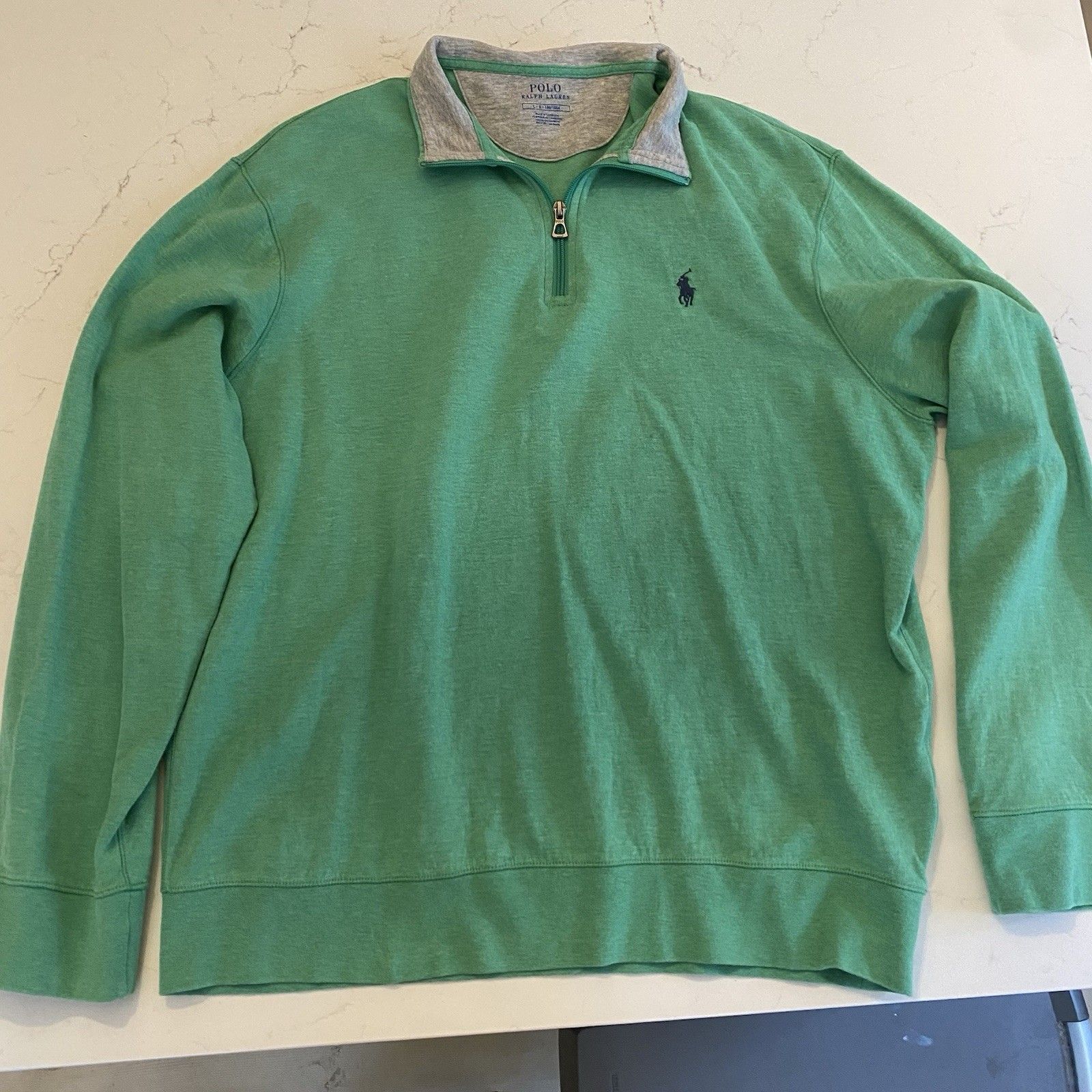 Polo Ralph Lauren Mens Green Quarter Zip Large Gray Collar